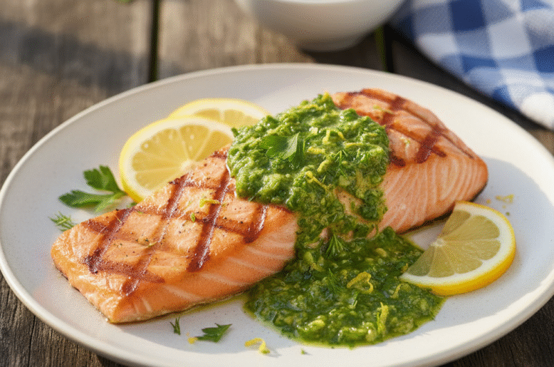 Grilled Salmon with Lemon-Herb Sauce